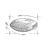 Technical drawing of a cylindrical object with measurements on a white background