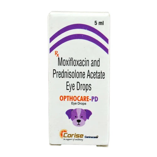 Corise Opthocare PD Eye Drops (Moxifloxacin Prednisolone) for Dogs and Cats (5ml) packaging front view