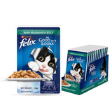 Felix cat food package with mackerel in jelly flavor on a white background