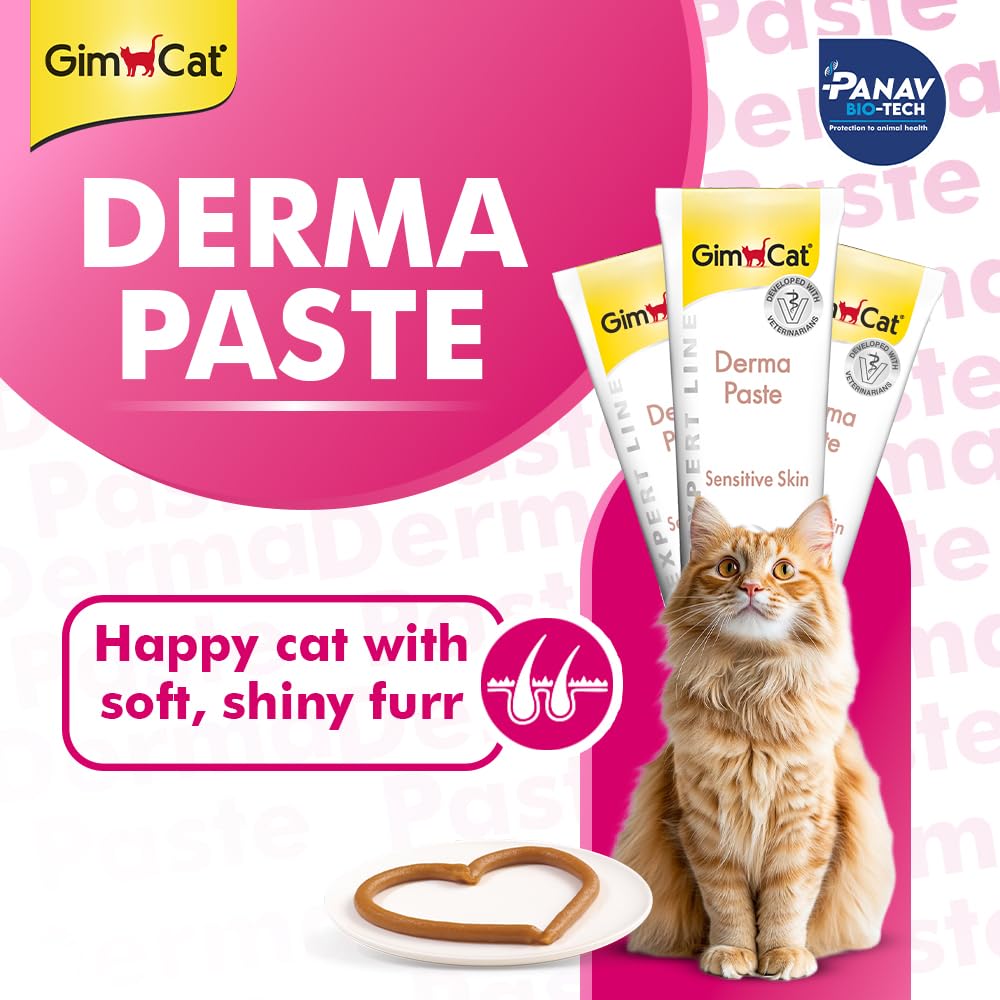 GimCat Derma Paste packaging with a cat on a pink background