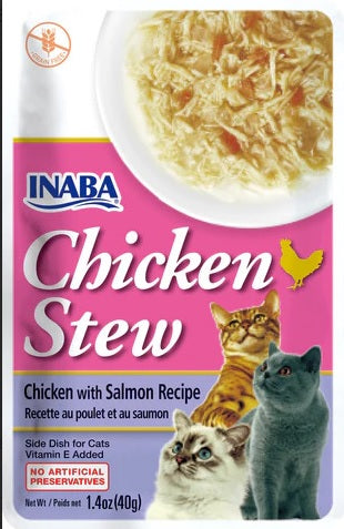 INABA Chicken Stew for cats packaging with images of cats and a bowl of stew.