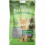 Green bag of Pet Pattern cat litter with two cats on a white background