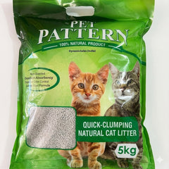 Green package of Pet Pattern cat litter with two cats on a white background