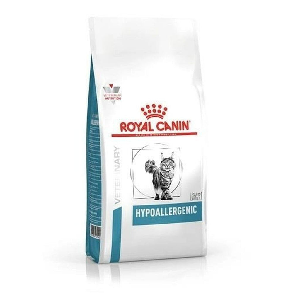 Royal Canin hypoallergenic cat food bag on a white background