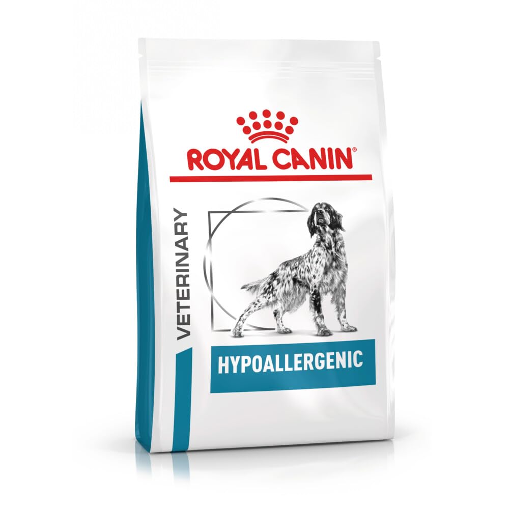 Royal Canin Veterinary Diet Hypoallergenic dog food package on a white background