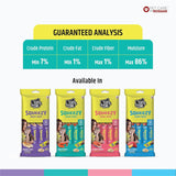Top Cat Squeeze cat treats packaging with guaranteed analysis chart on a white background