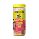 Jar of Top Cat Squeezy Creamy Treats for cats with yellow lid on a white background