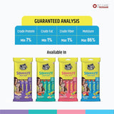 Top Cat Squeeze cat treats packaging with guaranteed analysis chart on a white background