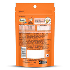 Back view of a Temptations cat treats packaging with branding and product details.