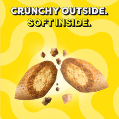 Split nutmeg with 'Crunchy Outside, Soft Inside' text on a yellow background