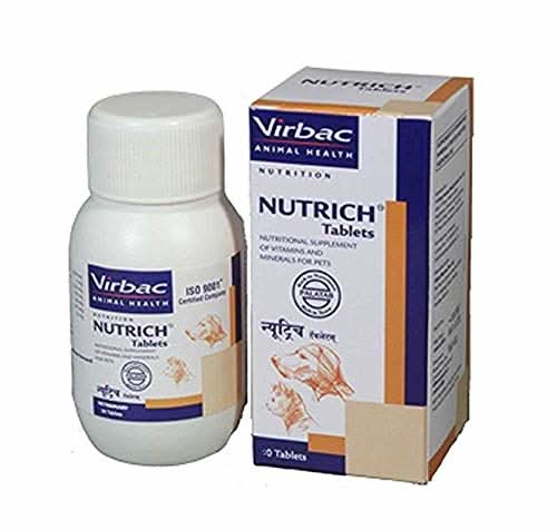 Virbac Nutrich Tablets bottle and packaging on a white background