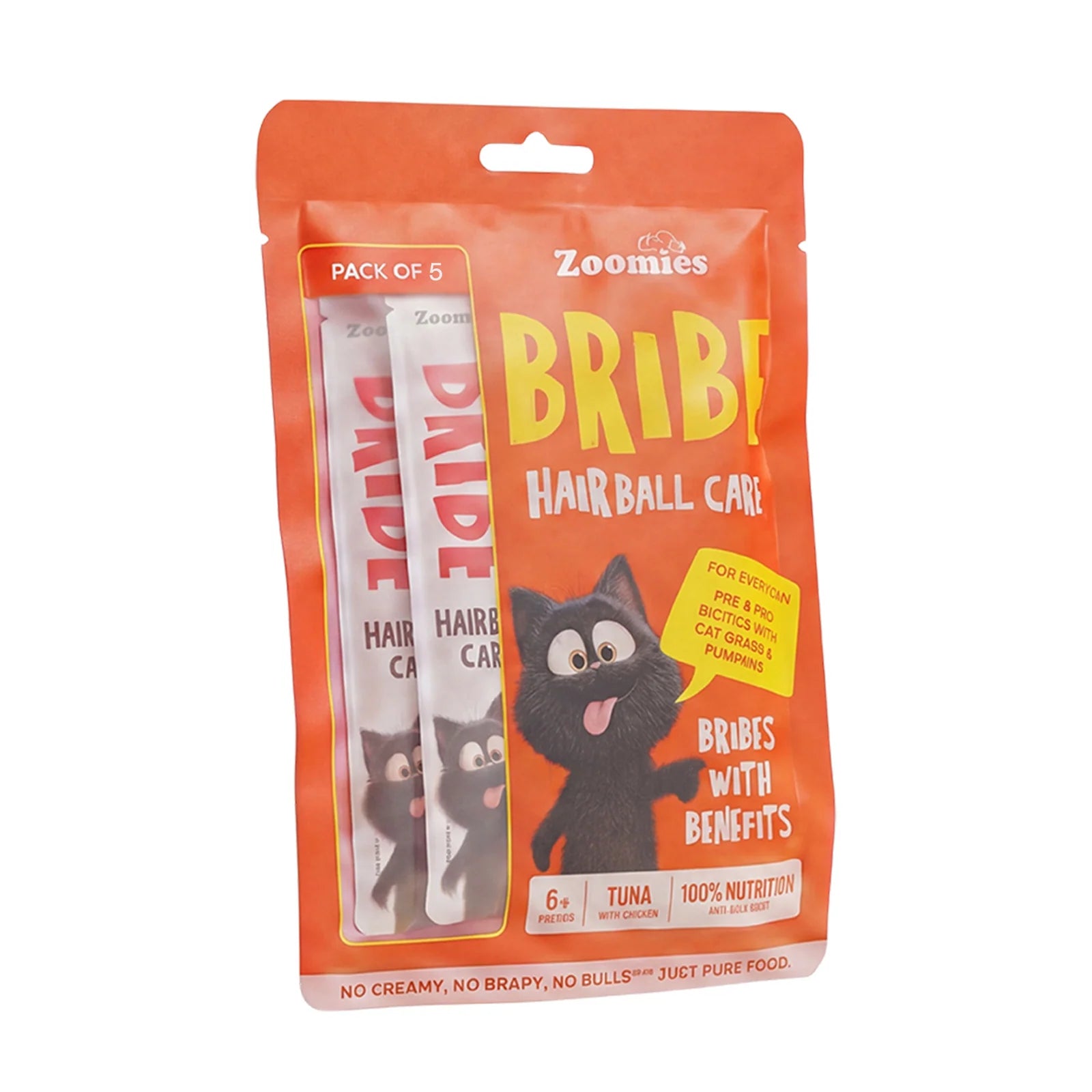 Zoomies Bribe Cat Treats Hairball 15g pack front view