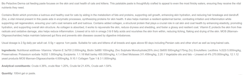 Bio Petactive Derma Cat Paste 100ml for Skin & Coat - dspetstore.com