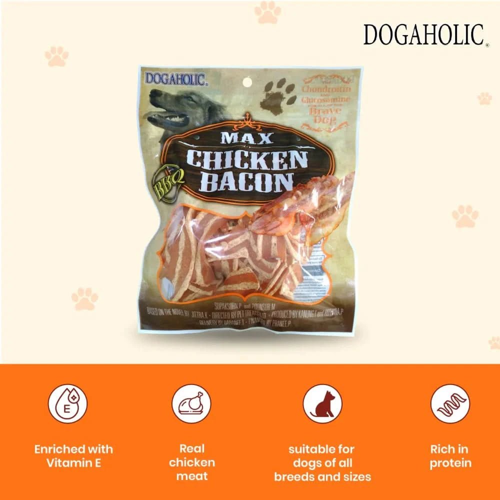 Dogaholic Max Barbeque Chicken Bacon Strips Dog Treats - dspetstore.com