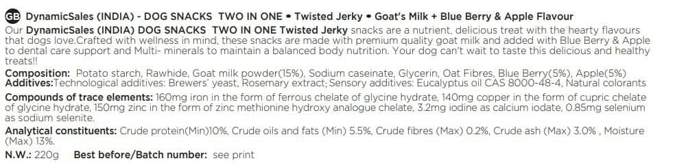 DynamicSales (India) Hypoallergenic Dog Treats – Twisted Jerky with Blueberry & Apple Flavour - dspetstore.com