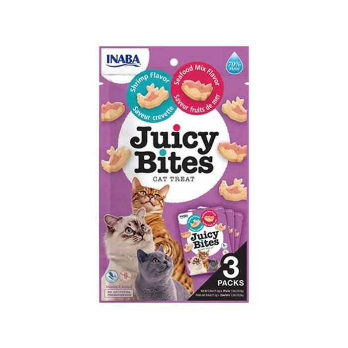 INABA Churu Juicy Bites Shrimp and Seafood Mix Flavor Cat Treats USA704A, 33.9 g (Pack of 1) - dspetstore.com