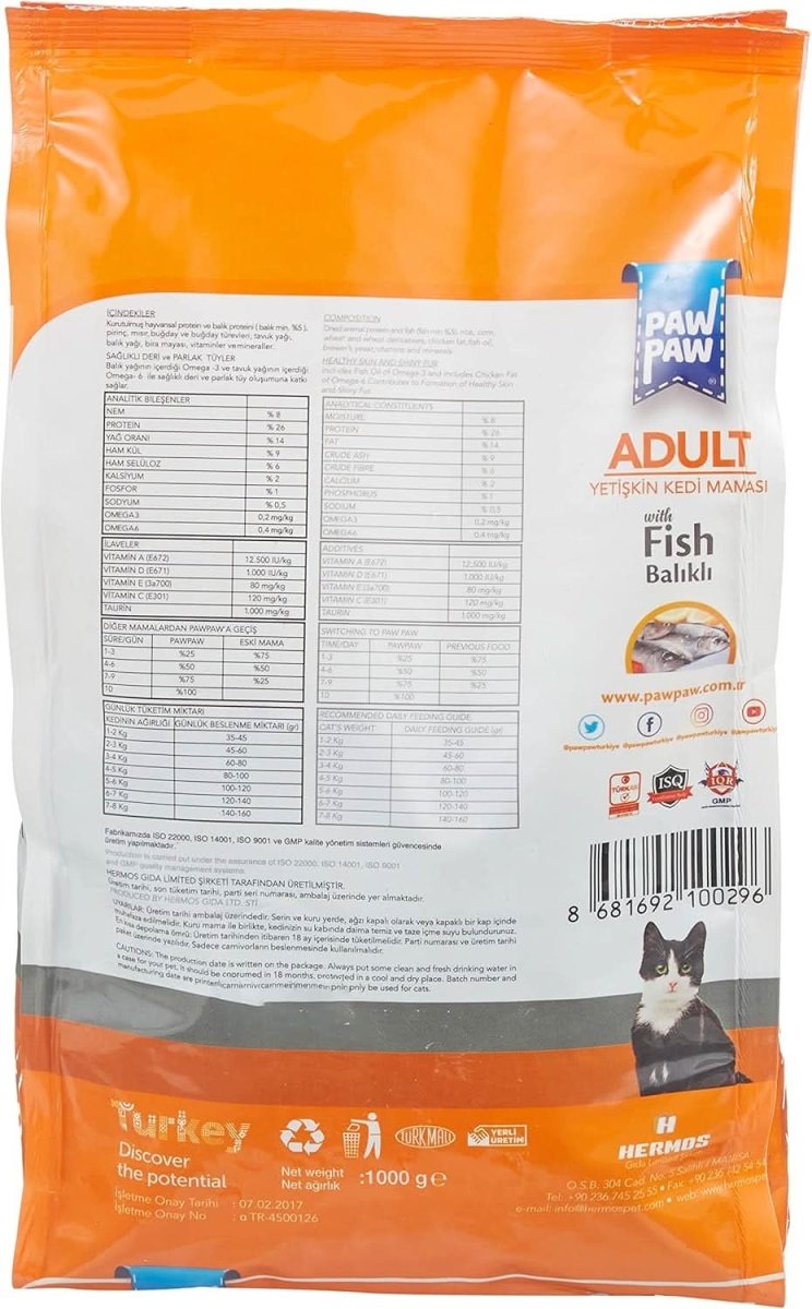 Pawpaw Adult Cat Food with Fish – 1 kg - dspetstore.com
