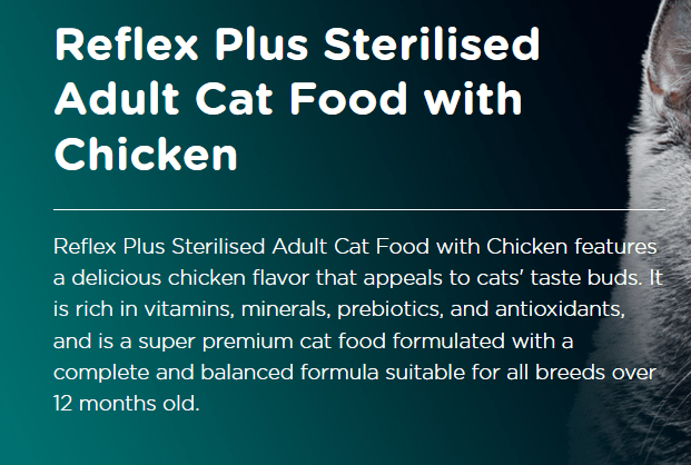 Reflex Plus Sterilised Adult Cat Food with Chicken - 1.5 kg - dspetstore.com