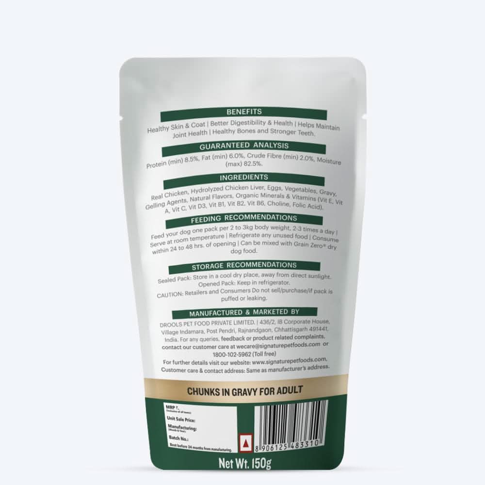 Signature Grain Zero Chicken Chunks Gravy Adult Dog Wet Food — 150 g - dspetstore.com
