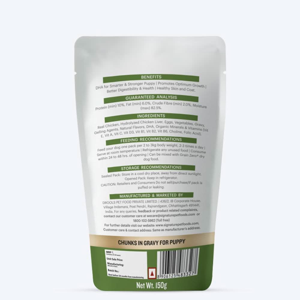 Signature Grain Zero Chicken Chunks Gravy Puppy Dog Wet Food — 150 g - dspetstore.com
