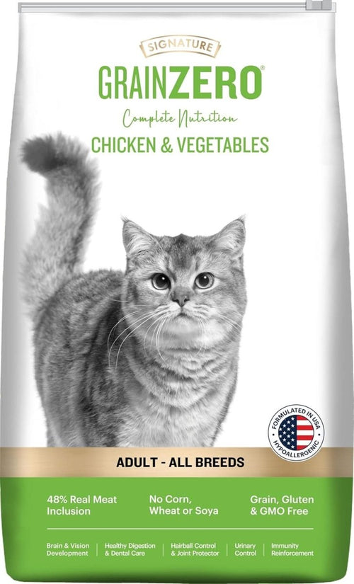 GrainZero cat food bag with a cat illustration on a white background