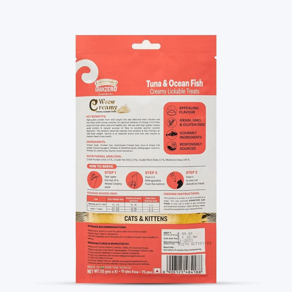Signature Grain Zero Woow Creamy Tuna & Ocean Fish Lickable Treats for Cat & Kitten – 75 g - dspetstore.com
