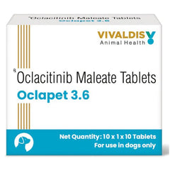 Box of Oclacitinib Maleate Tablets by Vivaldis Animal Health on a white background