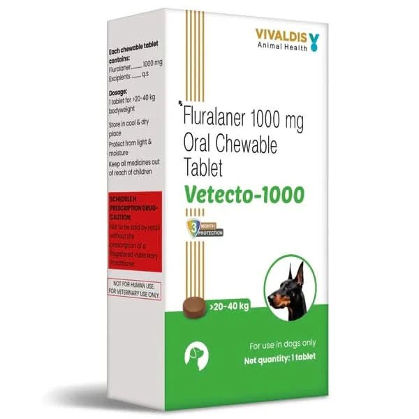 Vivaldis Vetecto 1000mg Chewable Tick & Flea Tablet for Dogs - dspetstore.com
