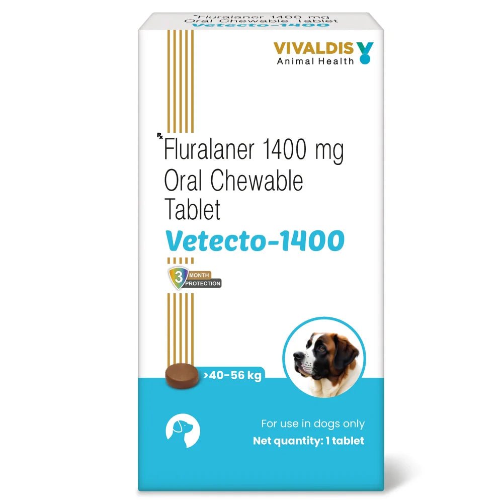 Vivaldis Vetecto 1400mg (Fluralaner) chewable Tick & Flea tablet for Dogs (1 Chewable tab) - dspetstore.com