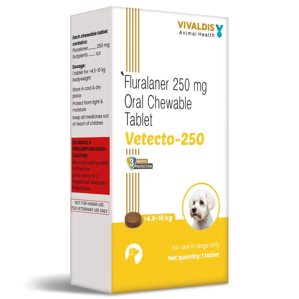 Vivaldis Vetecto 250 mg (Fluralaner) chewable Tick & Flea tablet for Dogs (1 Chewable tab) - dspetstore.com