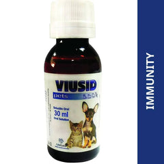 Viusid pets immunity solution bottle with images of a cat and dog on a white background