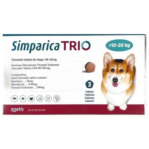 Zoetis Simparica Trio Tick and Flea Control Tablet for Dogs - dspetstore.com