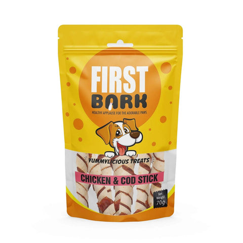FirstBark Dog Treats - Chicken & Cod Stick, 70g.