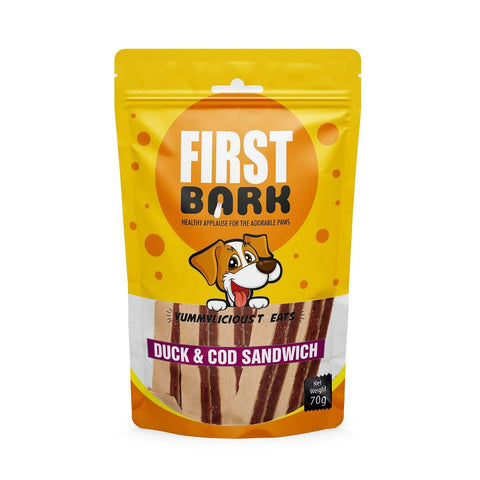 First Bark Duck and Cod Sandwich Dog Treats, 70g.