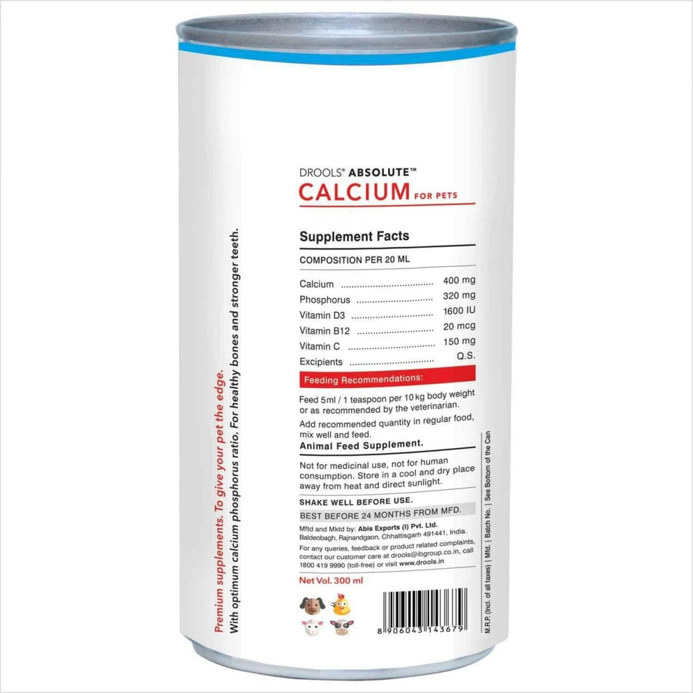 Drools Absolute Calcium Oil Syrup Supplement for Dogs and Cats - 300ml - dspetstore.com
