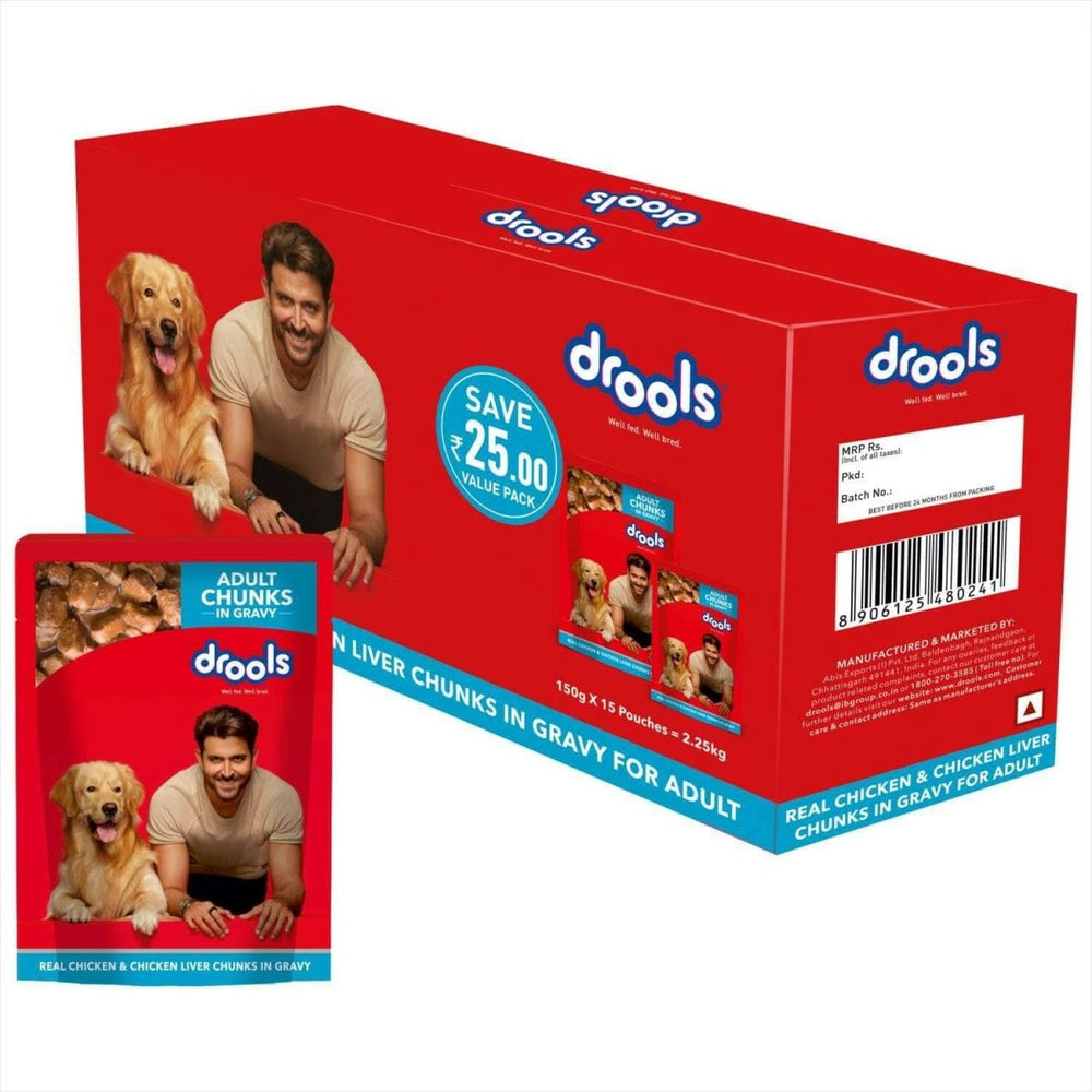 Drools Adult Dog Wet Food Real Chicken and Chicken Liver Chunks in Gravy - dspetstore.com