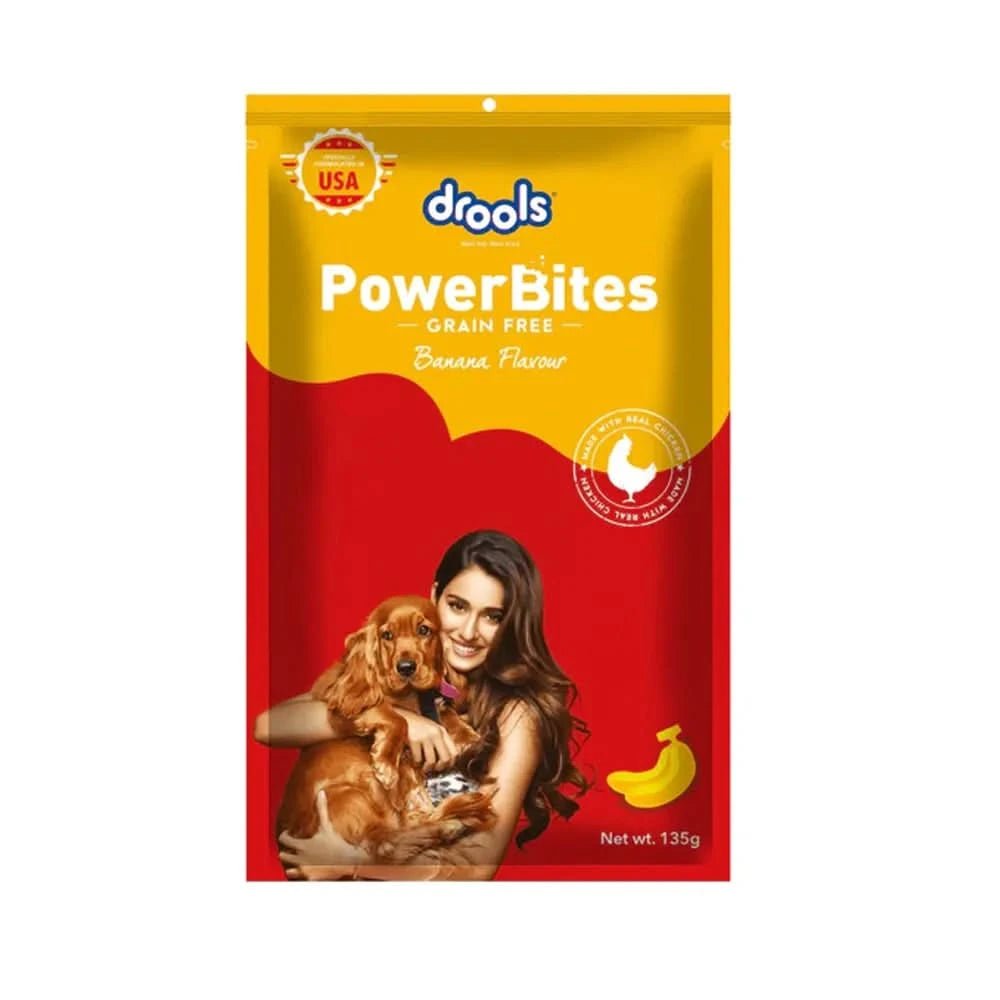 Drools Power Bites Banana Flavor Real Chicken, Dog Treats, 135g - dspetstore.com