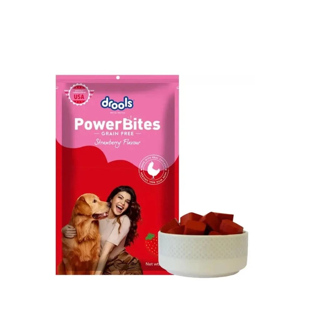 Drools Power Bites Strawberry Flavour – Real Chicken, Dog Treats,135 g - dspetstore.com