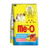Me-O cat food package for kittens with ocean fish flavor on a white background