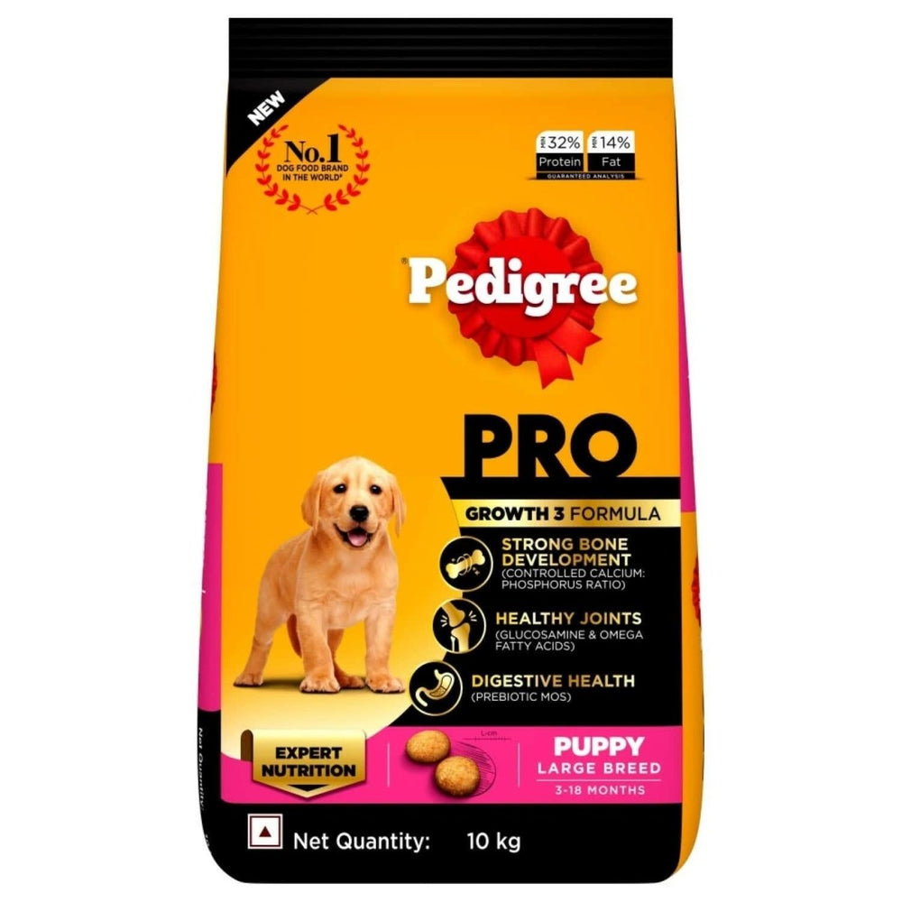 Pedigree Pro Growth 3 Formula for puppy large breed on a white background