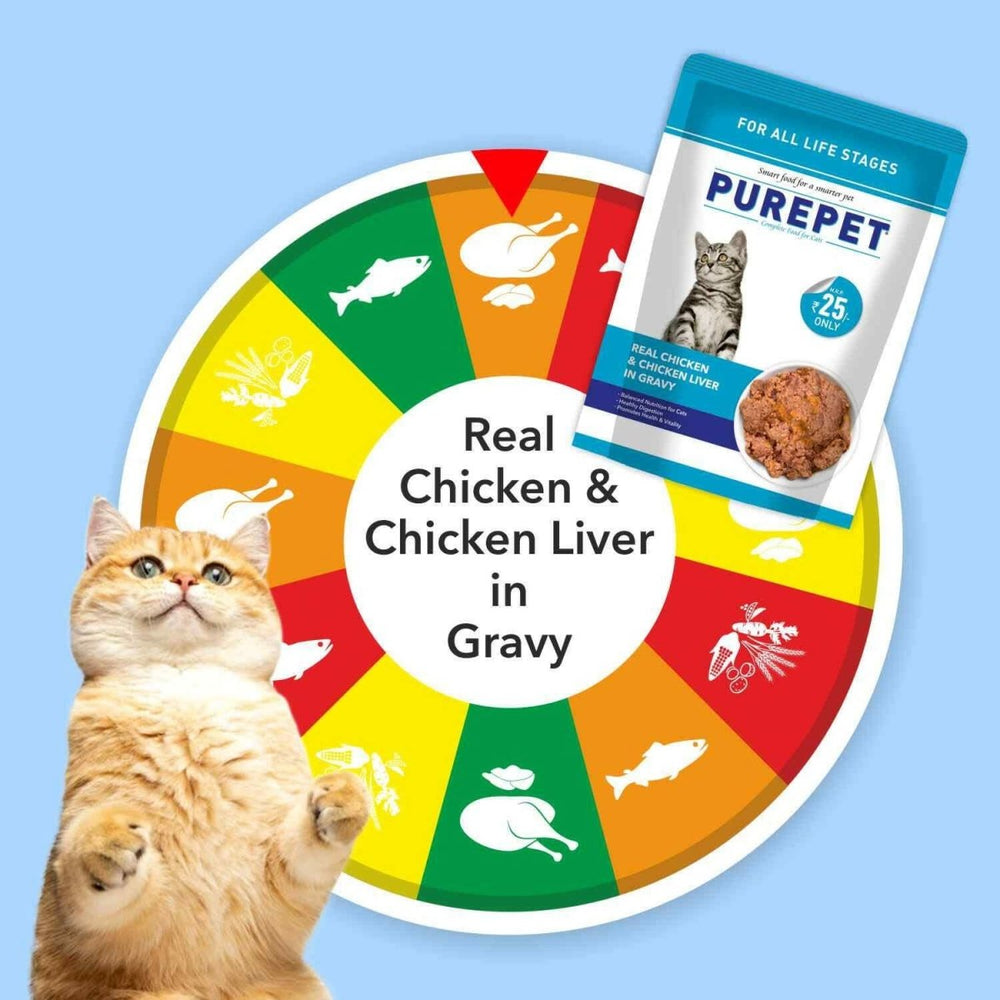 Purepet Real Chicken & Chicken Liver in Gravy Cat Wet Food – 70 g - dspetstore.com