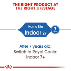 Royal Canin cat food label for indoor cats over 7 years old