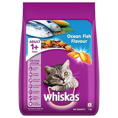 Whiskas Ocean Fish Flavour cat food package on a white background