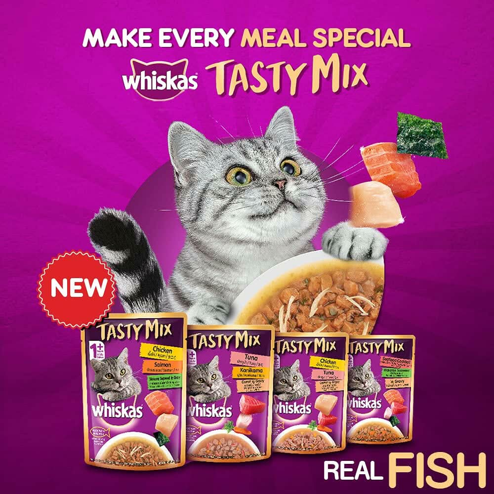Whiskas Adult Wet Cat Food Tasty Mix Chicken, Salmon & Wakame Seaweed in Gravy - dspetstore.com
