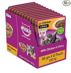 Box of Whiskas Kitten with Chicken in Gravy cat food packets