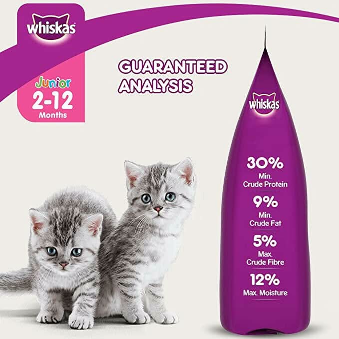 Whiskas Junior cat food packaging with two kittens on a white background