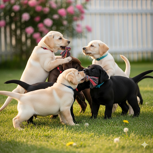 LABRADORS PUPPIES PLAYING IN GARDEN