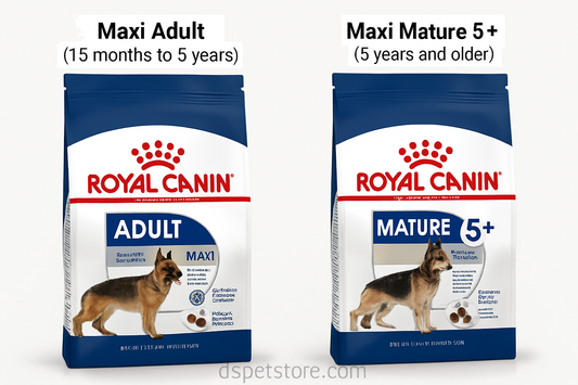 Royal Canin Maxi Adult dog food bag featuring a large, active adult dog