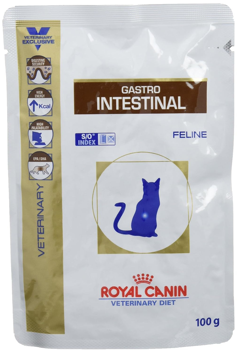 Royal Canin Veterinary Diet Gastro Intestinal Feline food package on a white background