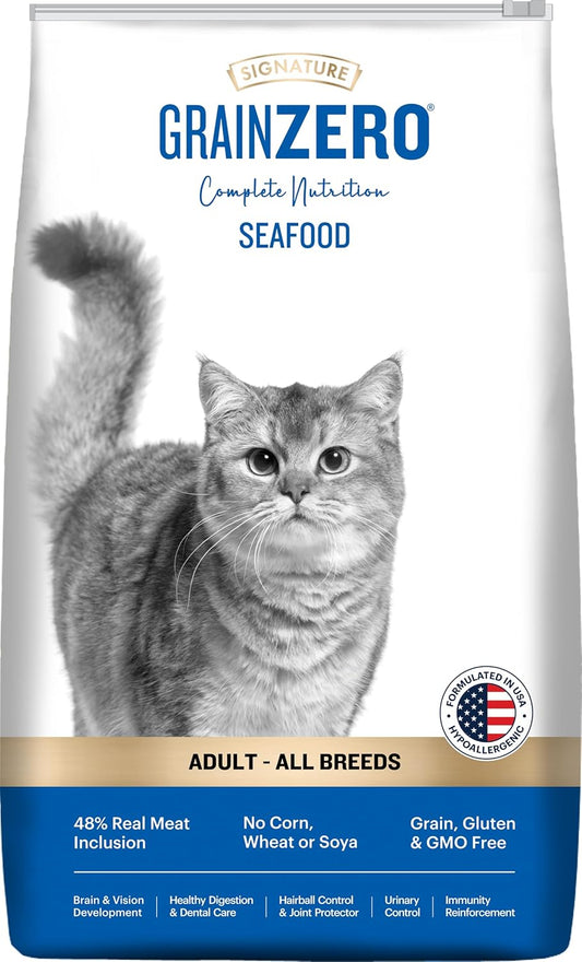 Bag of Signature Grain Zero Adult Cat Food Mackerel.
